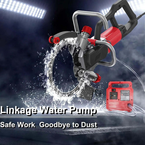 Beast Mode 8800W Brushless Wall Chaser Concrete Cutter with water spray hose, designed for deep cuts in reinforced concrete.
