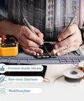 Person using Magnetic Silicone Soldering Mat For Electronics Repair, Heat Resistant Work Pad With Magnetic Tray, Gray