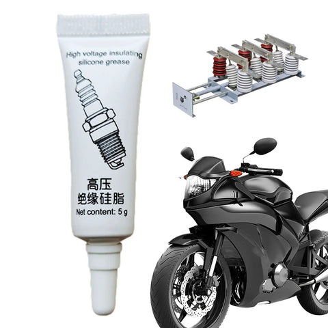 White tube of 5g Dielectric Lubricant For Electronics And Automotive Weatherproof Silicone Grease with motorcycle and electrical components