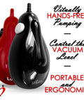 Handheld Electric Vacuum Pump With Red Handle And Silicone Grip, 18 Inch Hose, One Quarter Inch Barbed Male Fitting, Battery Operated