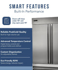 Double Door Commercial Refrigerator With 47 Cu Ft Capacity, 54 Inch Wide Stainless Steel Reach-In Upright Fridge side view