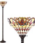 70 Inch Bronze Tiffany Style Stained Glass Torchiere Floor Lamp With Handcrafted Iron Stand, Classic Vibe Living Room Light