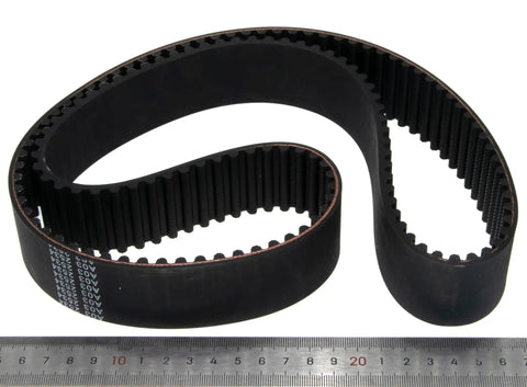 Heavy Duty 138 Tooth Drive Belt Perfect Replacement For Harley Parts BDL-138-38K, black rubber, flexible design with measuring ruler.