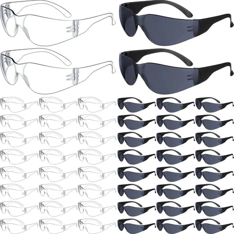 48 Pack Pro Grade Safety Glasses Bulk Eye Protection Goggles Clear And Black Tinted Lenses Anti Dust Impact Scratch Resistant Eyewear