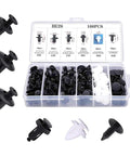 Open case of 100 Piece Car Bumper Retainer Clips Set tough durable plastic fasteners in assorted sizes for auto body panels.
