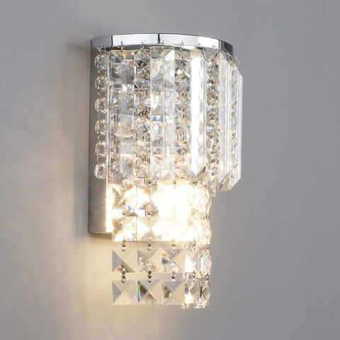 Crystal Hardwired Wall Light With Chrome Finish Sconce And K9 Acrylic Crystal Drops Shade For A Dope Modern Bedroom