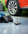 Heavy Duty Rubber Lift Tray Pad With Enhanced Load Distribution And Wear Resistance For Car Shops Off Road Gear And Heavy Maintenance Tasks featuring alloy steel base shown on garage floor.