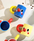 Clown Face Ceramic Mug 10 Oz Yellow Coffee Cup With Blue Interior And Red Handle Fun Morning Wakeup Gift For Coffee Lovers