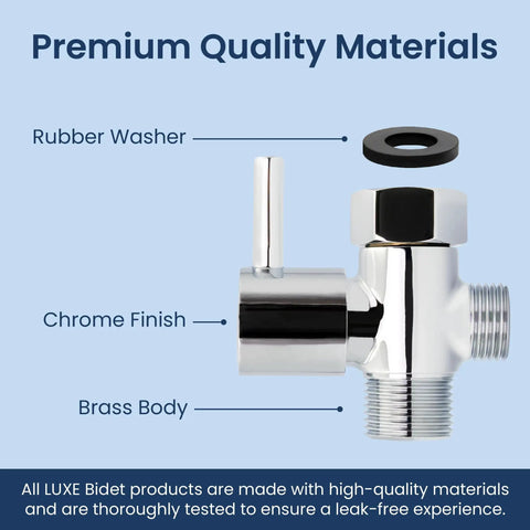 Bidet Shut-Off T-Adapter Valve For NEO Series Attachments 7/8 Inch By 7/8 Inch By 1/2 Inch Chrome Finish with rubber washer