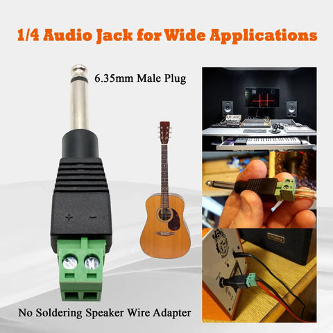 Built Tough Pro Grade One Quarter Inch Ts Mono Male To Two Pin Female Screw Terminal Block Adapter For Speaker Cable And Amplifier Microphone 6.35Mm Nickel Plated Zinc Alloy Plug And Go Kit with 6.35mm male plug