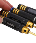 Close-up of Hex Screwdriver And Socket Repair Tool Kit For Remote Control Cars Boats And Aircraft with black gold handle