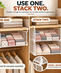 2 Pack Underwear Closet Organizer With Under Shelf Hanging Baskets, white mesh bins storing folded bras and socks, stackable design.