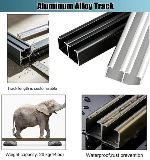 Double Display Case Sliding Door Track With Rollers Aluminum Rail System black and silver aluminum tracks