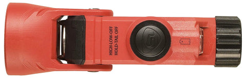 Side view of Firefighter LED Helmet Light With 180 Degree Articulating Head And Dual Beam Output, 250 Lumens, Orange Flashlight
