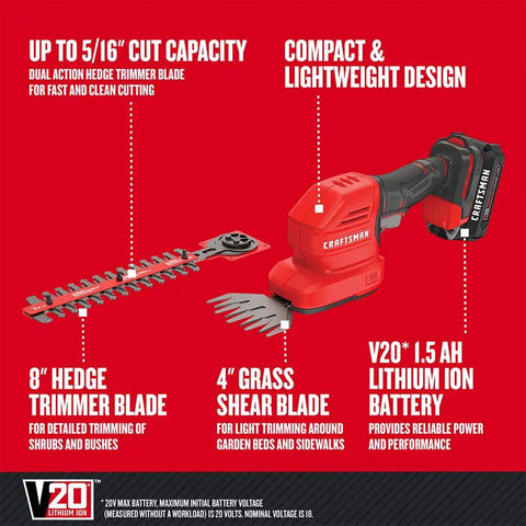 V20 4 Inch Cordless Handheld Grass Trimmer And 8 Inch Mini Hedge Trimmer Kit With Battery And Charger Included