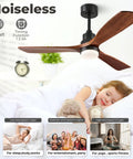 60 Inch Smart Ceiling Fan With Lights For Outdoor Patio And Covered Porch, Three Real Wood Blades In Dark Walnut, Quiet DC Motor