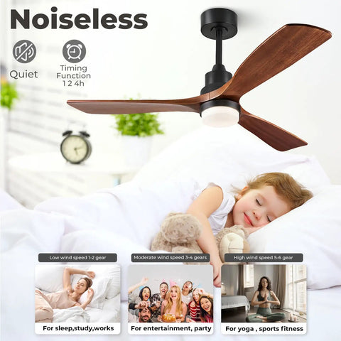 60 Inch Smart Ceiling Fan With Lights For Outdoor Patio And Covered Porch, Three Real Wood Blades In Dark Walnut, Quiet DC Motor