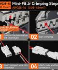Instructions for using Mini-Fit Jr Crimping Kit Pro Grade With 12 Connector Types 2-10 Pin Molex 4.2mm, AWG 28-16 Terminals, Crimping Pliers
