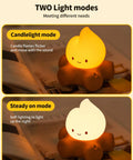 Lit Campfire Night Light Portable Flameless Candle with white noise showing candlelight and steady modes for kids' bedroom.
