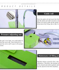 Close-up view of Smooth Operator Manual Bag Clipper Sealer Stapler detailing the guide rail and pressure adjusting nut features.