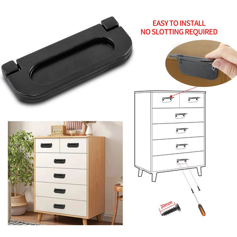 Four Pack Modern Hidden Recessed Door Pull Handles In Black Zinc Alloy For Cabinets illustrates installation and usage on dresser