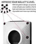 Premium Wallet Replacement Screw Kit With Mini Screwdriver, showcasing black screws on a carbon fiber wallet.