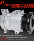 Heavy Duty AC Compressor With Clutch For Toyota Camry And Rav4 2007 To 2009 Two Point Four Liter Engine showing side view with pulley.