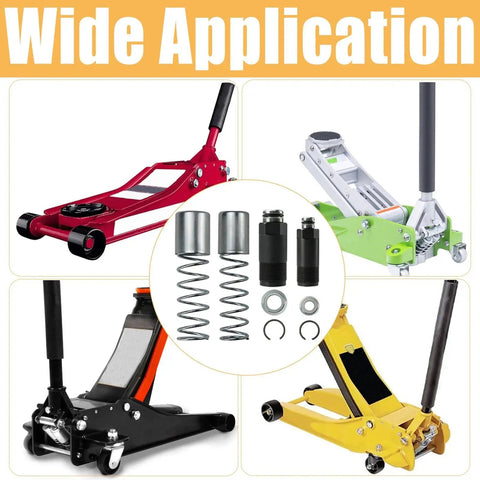 Components of the 3 Ton Hydraulic Floor Jack Dual Pump Piston Plunger Kit Replacement Parts with various jack models.
