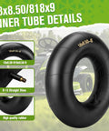 Premium Heavy Duty 18x8.50-8 And 18x9.50-8 Inner Tube Featuring Tr-13 Valve Stem close-up view with black rubber material.