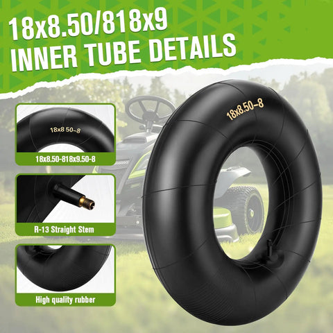 Premium Heavy Duty 18x8.50-8 And 18x9.50-8 Inner Tube Featuring Tr-13 Valve Stem close-up view with black rubber material.