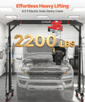 Heavy Duty Gantry Crane With 2200 Lb Capacity And Electric Hoist over a truck engine in a garage setting.