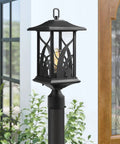 Outdoor Post Light Set 21 Inch Tall Cast Aluminum Pier Mount Lantern With Base Black Exterior Finish Clear Glass Panels