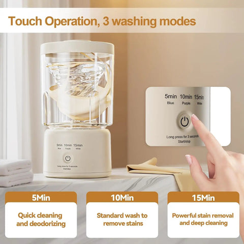 Portable Mini Washing Machine Rechargeable Underwear Cleanser And Makeup Brush Washer Built Different with 3 washing modes and touch operation.