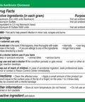 Triple antibiotic ointment drug facts label with active ingredients, uses, warnings, and directions