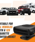200W 12V Car Heater And Cooler plugs into your cigarette lighter, suitable for all vehicles for windshield defrost and visibility.