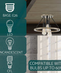 14-Inch 3-Light Rustic Farmhouse Flush Mount Ceiling Light With Metal Shade In Smoked Birch Finish, bulb compatibility details