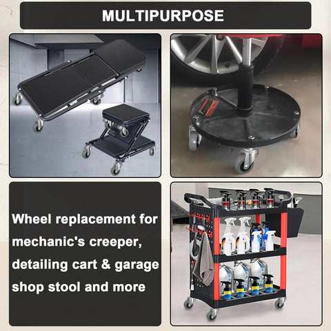 Six-pack 2-inch heavy-duty swivel caster wheels with M8 x 20mm screws for creepers and service carts