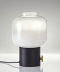 Lewis Table Lamp In Matte Black With Dope Antique Brass Accent, Glass Shade Fades From White Bottom To Clear Top, Big Round Knob Switch