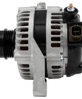 Side view of Beefed Up Power 100 Amp Alternator Replacement For Toyota Camry 2012 2015 2.5L, RAV4 2009 2012 2.5L, Scion tC 2011 2016 2.5L With CW SD6 Pulley OE Replacement 11402N 2706036010 showing pulleys and connectors.