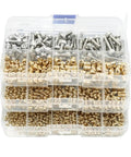 All In One Screw And Nut Kit With Brass Heat Insert Nuts And Hex Socket Cap Screws From M2.5 To M8, Stainless Steel And Copper Allen Bolts Neatly Organized