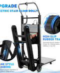 Electric Stair Climbing Dolly 1250W Motorized Hand Truck With Telescopic Handle Beast Mode Heavy Duty Cart Up To 900 Lb Load 3 Mode Power Assist Aluminum Frame With Non Slip Tires For Moving Heavy Gear Up Stairs Black Track, non-slip rubber track close-up