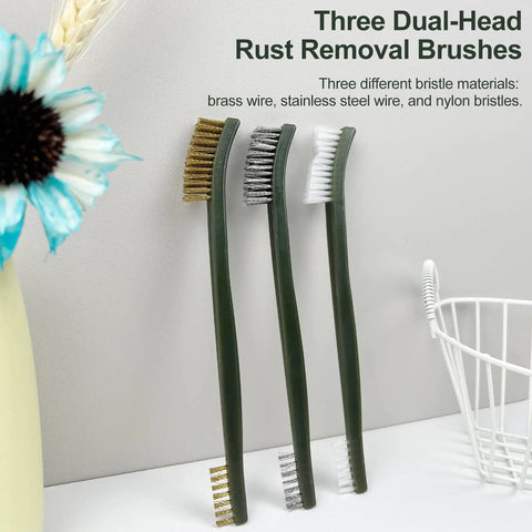 Six Piece Rust Busting Brushes Set For Metal Cleaning And Surface Prep with brass, stainless steel, nylon bristles