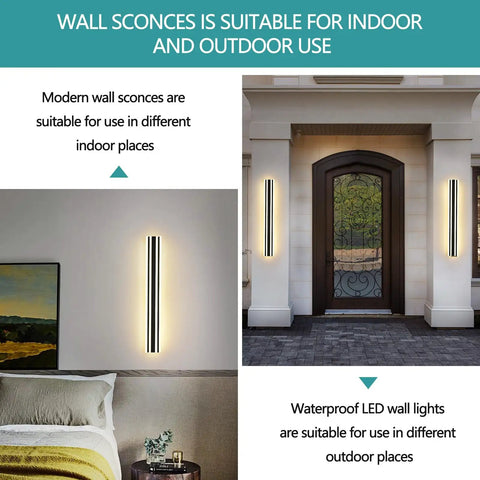 Outdoor Wall Light 20W LED Sconce, Extra Long 35.4 Inch Exterior Fixture For Front Porch And Patio, IP65 Waterproof shown indoors and outdoors
