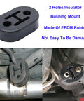 Beefed Up Exhaust Hanger Rod Set Kit with 2 Hole Insulator Mounts on car, installed rubber muffler hanger, close-up view.