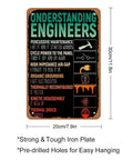 Industrial Metal Sign Poster 12x8 Inch Dope Vintage Wall Decor For Engineers With Funny Engineering Definitions, black sign with colorful text and symbols.