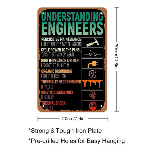 Industrial Metal Sign Poster 12x8 Inch Dope Vintage Wall Decor For Engineers With Funny Engineering Definitions, black sign with colorful text and symbols.