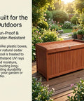 75 Gallon Wood Deck Box Outdoor Storage Bench For Patio Cushions Pillows Garden Tools And Pool Accessories With Solid Wood Support And Large 44.5 Inch By 20.9 Inch By 23.6 Inch Dimensions on patio