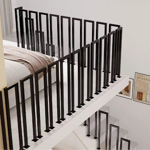Built Like A Tank U Shaped Handrail For Indoor Stairs Outdoor Steps Heavy Wrought Iron Railing in matte black, 85 cm high.