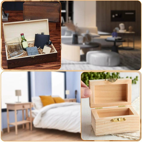 Open mini wooden box with gold mini hinges craft set for DIY projects, 50 pcs with screws included smooth shaft for wooden boxes.
