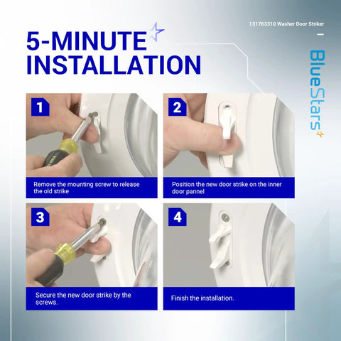 Installation steps for Washer Door Striker Replacement For Frigidaire And Kenmore Front Load Washers No Fuss Install Ultra Durable.